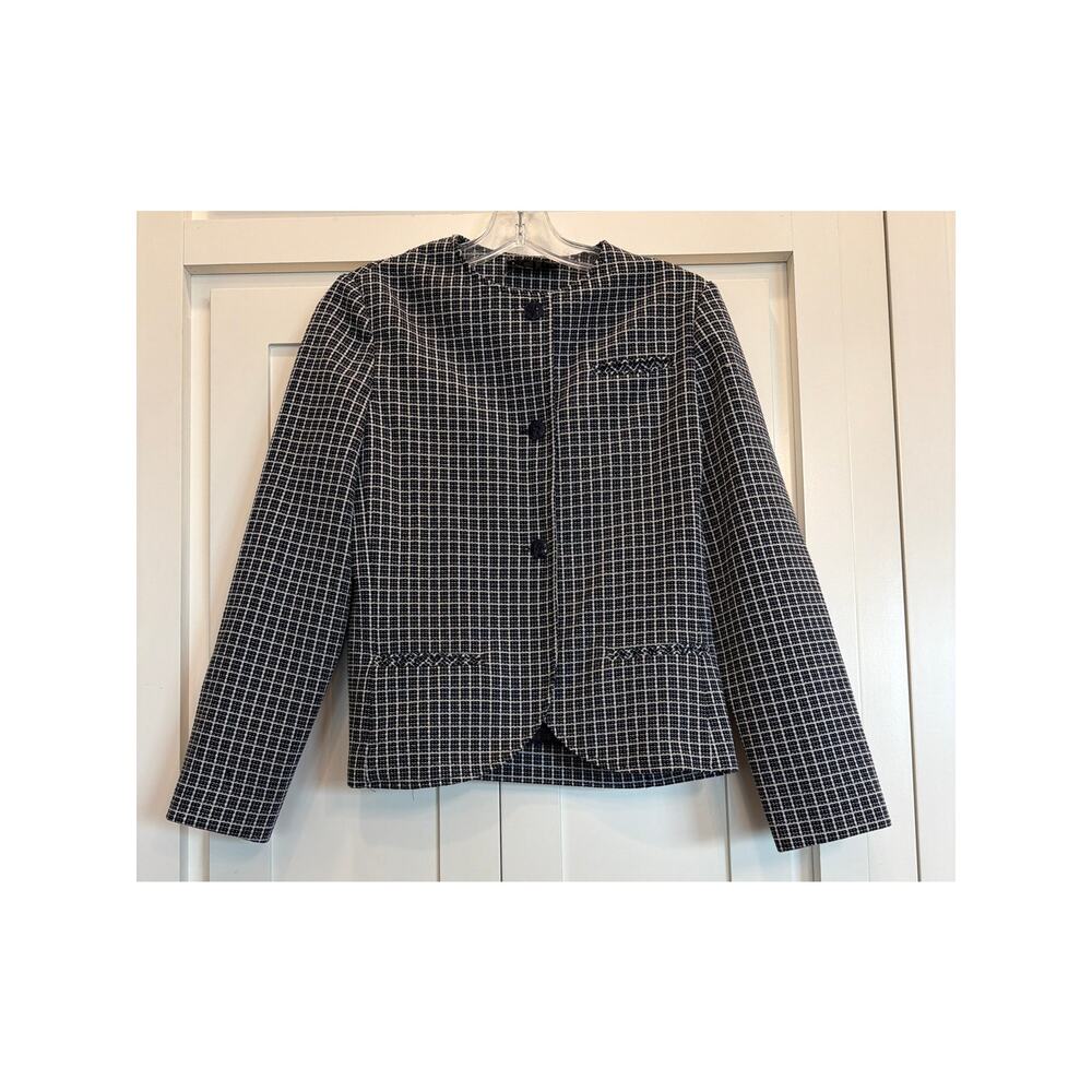 VTG  ACT III Navy White Collarless Cropped Jacket ILGWU Made in USA 80s 90s